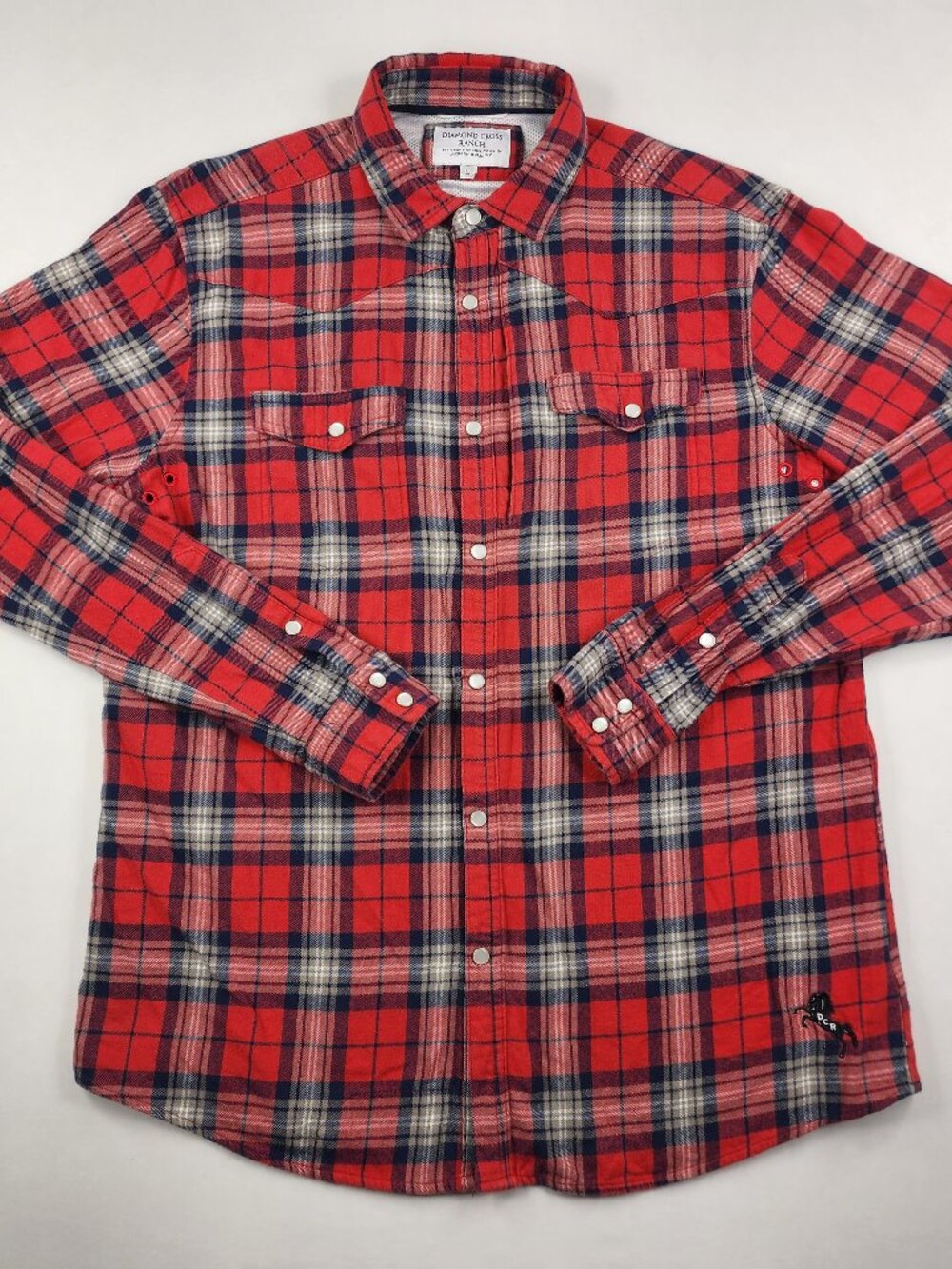 Diamond Cross Ranch Large Performance Red White Pearl Snap Western Fishing Shirt